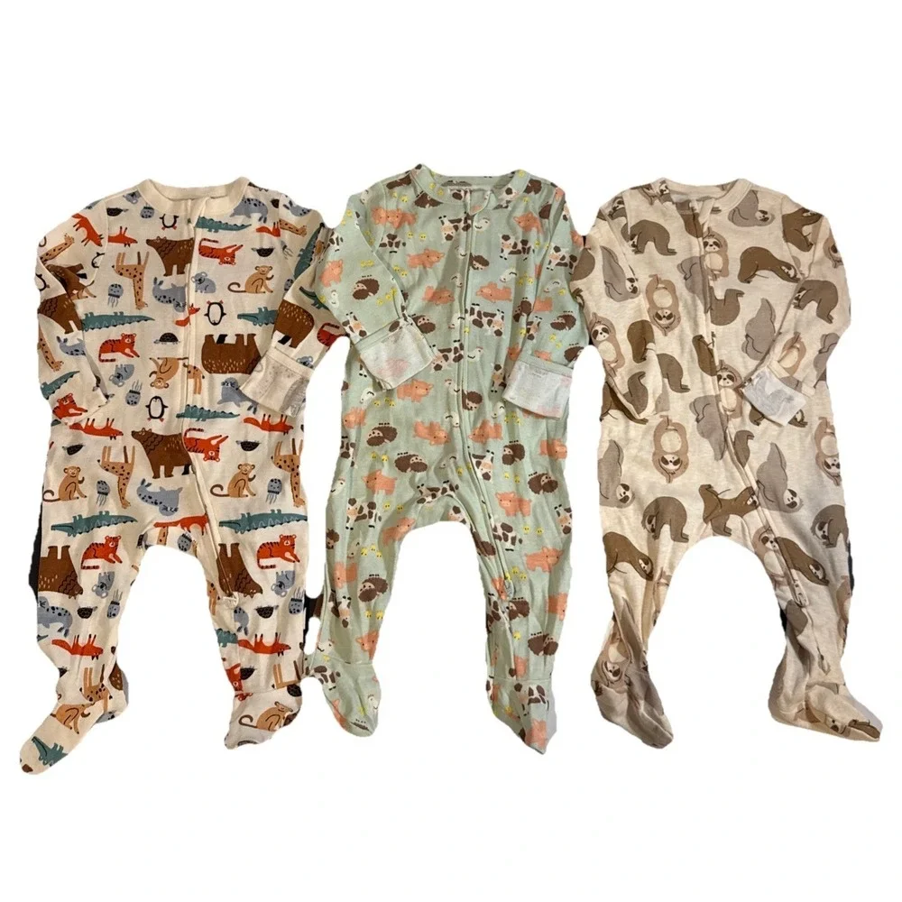 Baby Boy Lot of 3 Old Navy Sleep & Play Animal Print Pajamas 3/6 Months